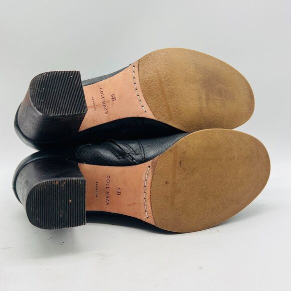 Cole Haan Boots Womens 6 Black Leather Ankle Side Zipper Heels Casual Shoes - Picture 8 of 9
